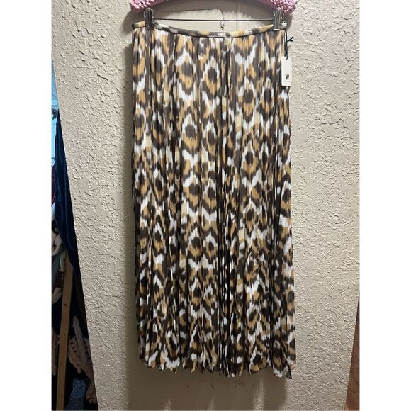 W By Worth Espresso And Pecan Crinkle Pleated Maxi Skirt Woman’s Size 6 NEW MSRP - Picture 1 of 11